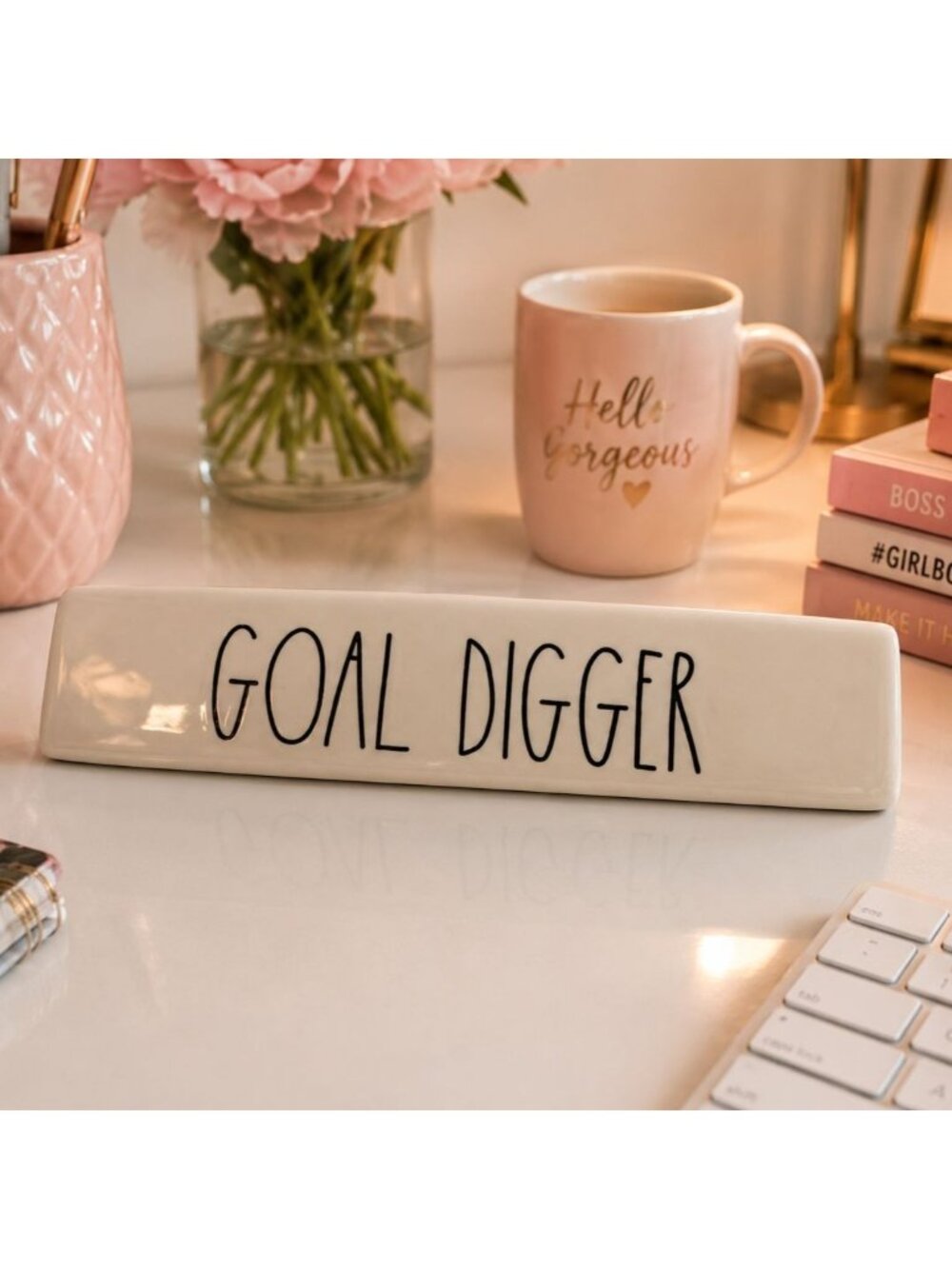 Rae Dunn Goal Digger Ceramic Desk Nameplate Artisan Collection Office Decor